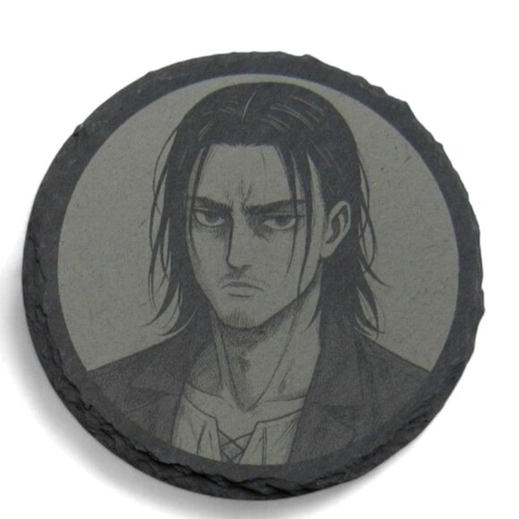 ANIME COASTER Round Engraved Gray Slate Set of 4 - Picture 5 of 6